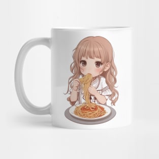 Cute girl eating spaghetti Mug